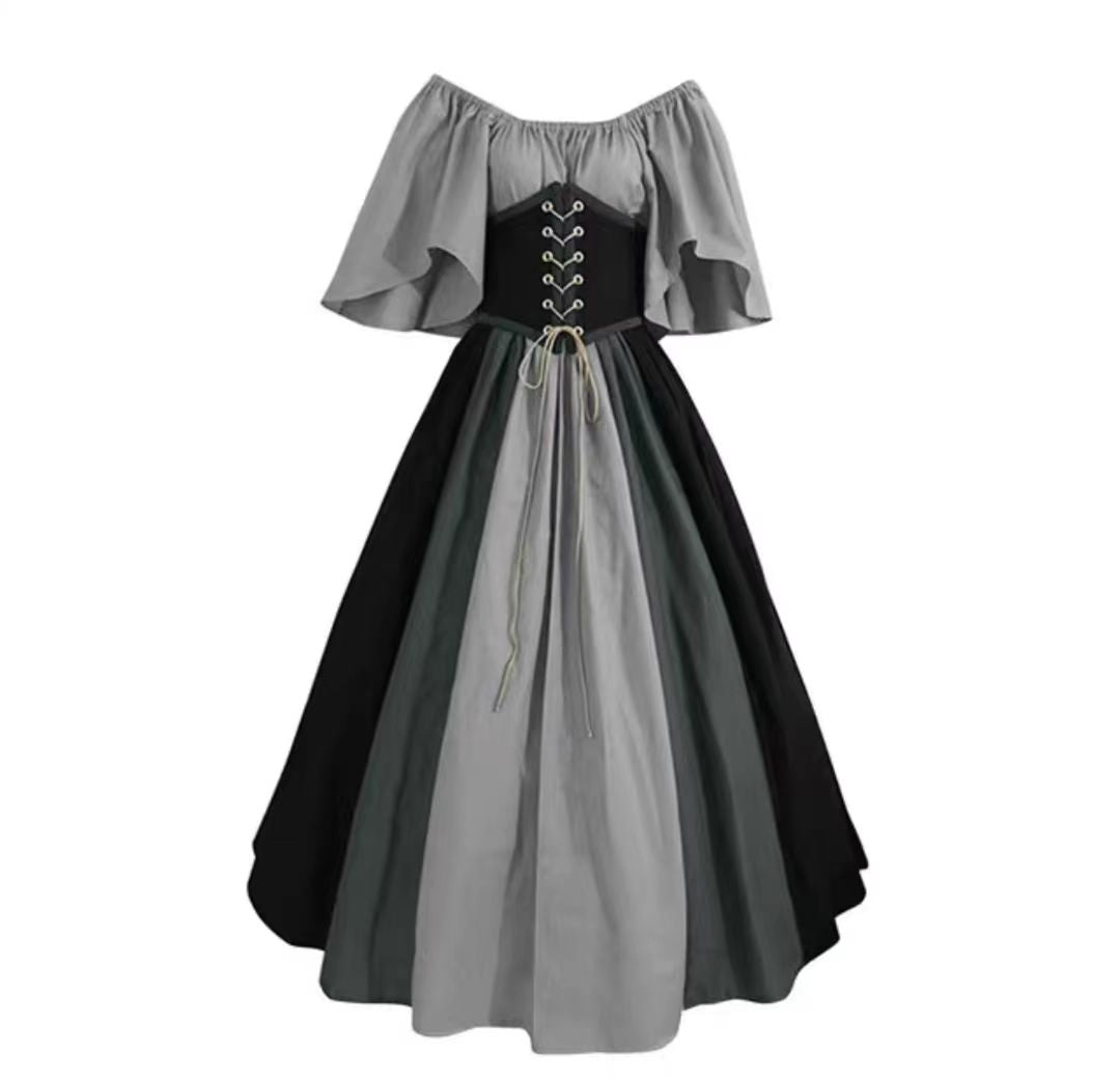 Medieval Retro Color-Block Midi Dress