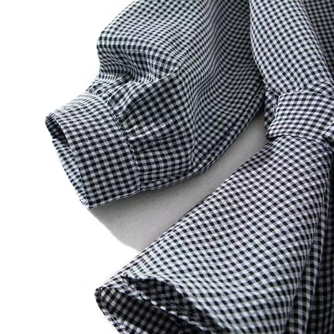 Women's Fashionable Versatile Slim-fit V-neck Plaid Shirt - Office Style Simple 3/4 Sleeve Blouse