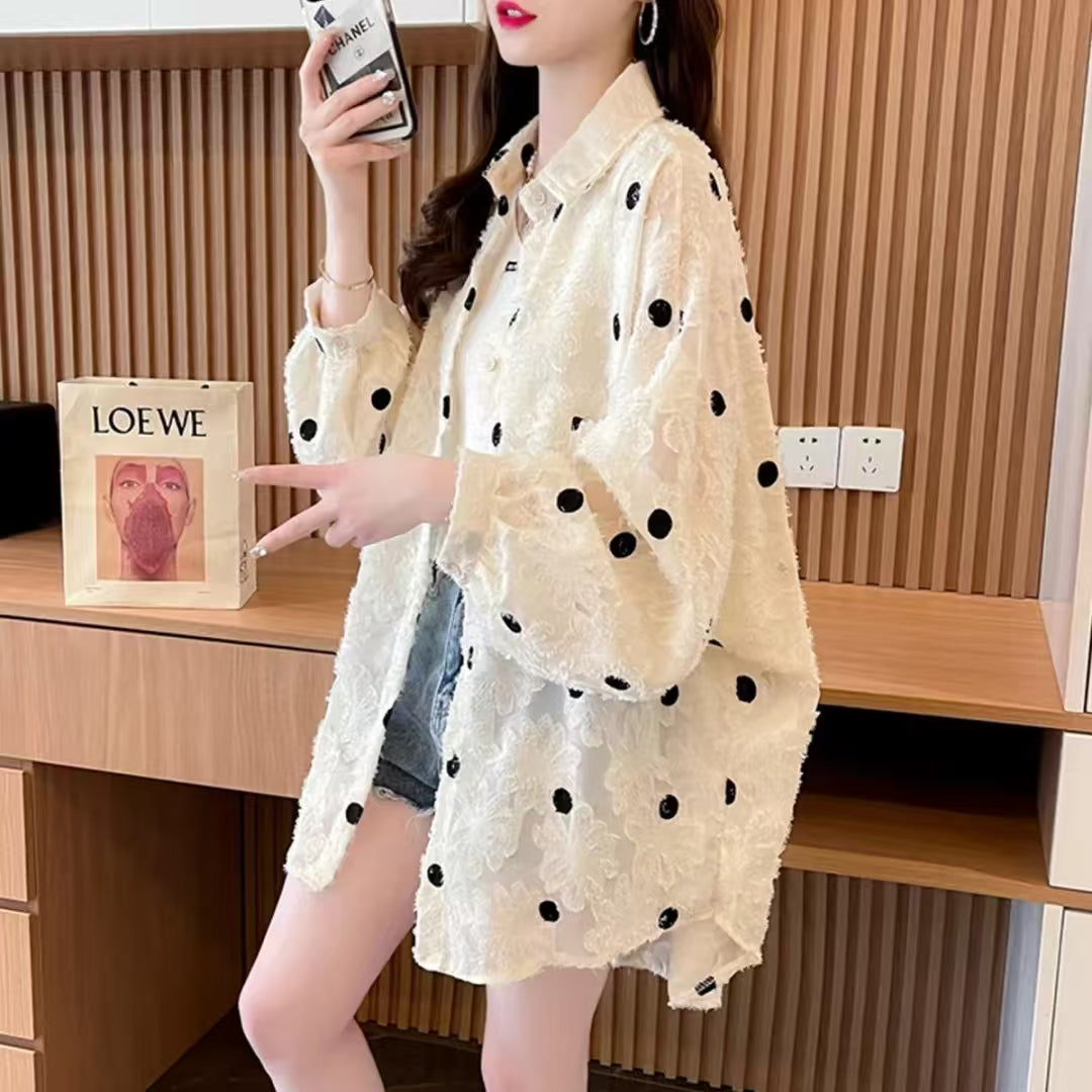 Women's Thin Semi-Sheer Ice Silk Blouse - Summer Stylish Loose Casual Air-Conditioning Coat