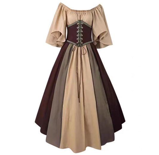 Medieval Retro Color-Block Midi Dress