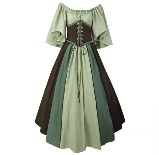 Medieval Retro Color-Block Midi Dress