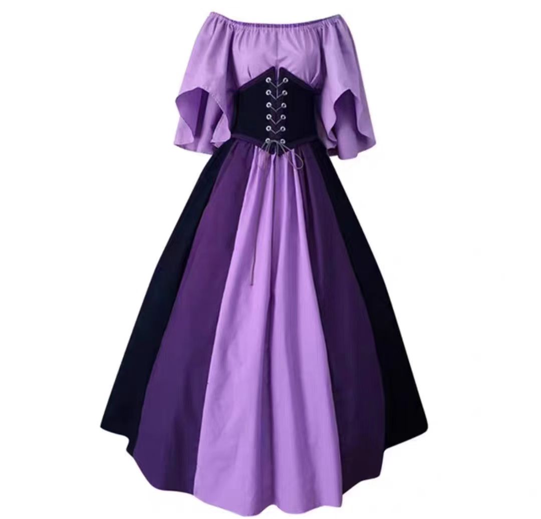 Medieval Retro Color-Block Midi Dress