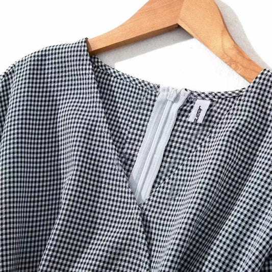 Women's Fashionable Versatile Slim-fit V-neck Plaid Shirt - Office Style Simple 3/4 Sleeve Blouse
