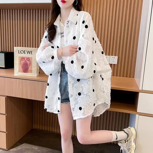 Women's Thin Semi-Sheer Ice Silk Blouse - Summer Stylish Loose Casual Air-Conditioning Coat